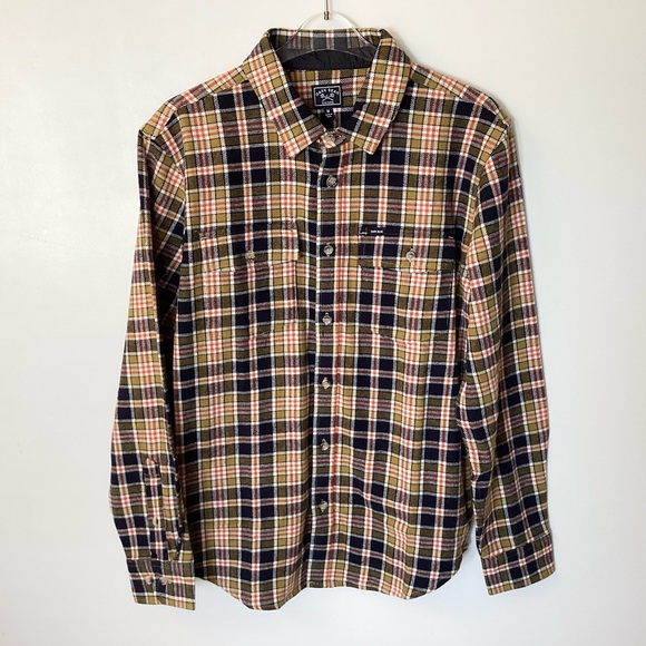 NWT Dark Seas Academy Woven Plaid Flannel Button Up Shirt - Black Combo - M - Picture 1 of 8